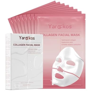 Yargkos 8 Pcs Collagen Facial Mask, Real Deep Overnight Hydrogel Face Sheet Mask Skincare, Moisturizing Hydrating Jelly Gel Mask, Elasticity Improvement, Pore Minimizing, Self Care Gifts for Women