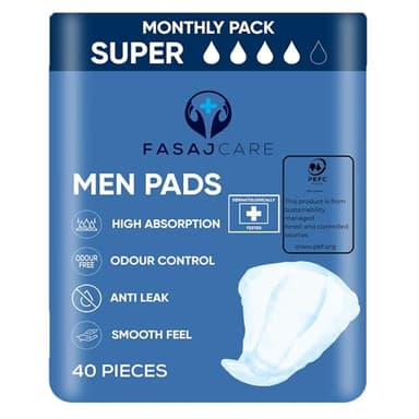 40 x Super Incontinence Pads Men | Mens Incontinence Pads | Pad for Men | High Absorption & Smooth Feel | Male Incontinence Pad | Size 27x21 cm | (2 Packs of 20)