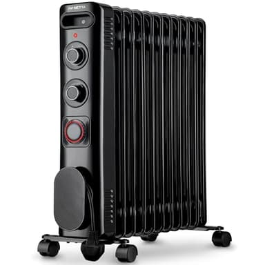 NETTA Oil Filled Radiator 2500W Portable Electric Heater with Thermostat & 24 Hour Timer 2 Power Settings Home Office Energy Efficiency – 11 Fin, Black