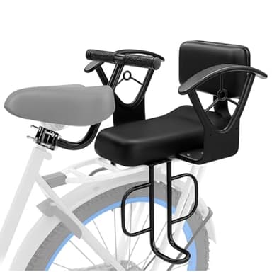 Orifesio Child Bike Seat with Handrail, Back Mounted Child Bike Seat with Back Rest Armrest Foot Pedals, and Width Adjustable Bicycle Back Seat Suitable for Children Aged 2 to 8 Years Old