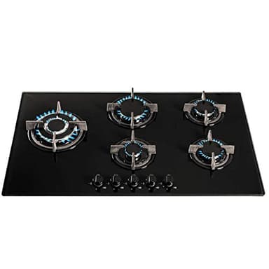 SIA GHG902BL 90cm Black Glass 5 Burner Gas Hob With Cast Iron Pan Stands & Wok Burner | LPG Kit, FFD