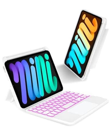 EAMPANG Case with Trackpad Keyboard for iPad mini 7th(A17 Pro, 2024)/6th Generation 8.3 inch,7-Color Backlit Wireless Keyboard Magnetic Detachable Multi-Angle Stand Cover for iPad mini 6 7 White