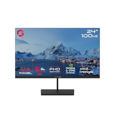 GAMEON 24" FHD Gaming Monitor | 24 Inch 1920×1080 VA Display |100Hz Refresh Rate | 5ms | Eye Care Technology with Low Blue Light & Flicker-Free | HDMI & VGA Connectivity | Built-In Speakers – Black