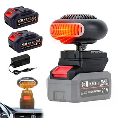 Portable Heater, Wireless Cordless Space Heater with Adjustable Thermostat, 2 Heating Modes(30-80°C), 180° Rotating Head, Battery Powered Personal Heater for Office, Car, Bedroom (2 batteries)