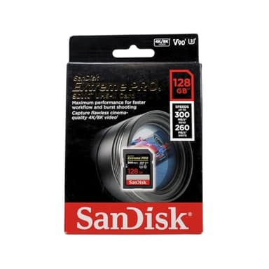 SanDisk 128GB Extreme PRO SDXC card, SD Card, V90 Memory Card, 8K, 4K and Full HD Video, up to 300 MB/s, Shock, Temperature, Water and X-Ray Proof, UHS-II, Class 10, U3,
