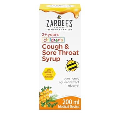 Zarbee’s Children’s Cough & Sore Throat Syrup, 200ml, Relieves Any Cough