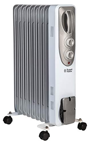 Russell Hobbs 2000W/2KW Oil Filled Radiator, 9 Fin Portable Electric Heater - White, Adjustable Thermostat with 3 Heat Settings, Safety Cut-off, 20 m sq Room Size, RHOFR5002, 2 Year Guarantee