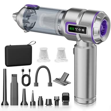 Weetiee Handheld Vacuum Cleaner,27000Pa Powerful Car Vacuum Cleaner Cordless with LED Display,Rechargeable Handheld Vacuum Cordless,3-Speed Brushless Motor,for Car,Home, Pet Hair,Office,Silver