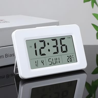 Display Digital Clock - Wall Mounted and Desktop Battery Operated Electronic Clocks with Backlight Date Day Temperature ℃/℉ Hygrometer Snooze Function for Elderly Living Room Bedroom Office (White)