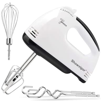 7-Speed Hand Electric Mixer, Stainless Steel Electric Hand Whisk, Electric Whisk Hand Mixer, Portable Handheld Cake Mixer for Cooking & Baking(WHITE)
