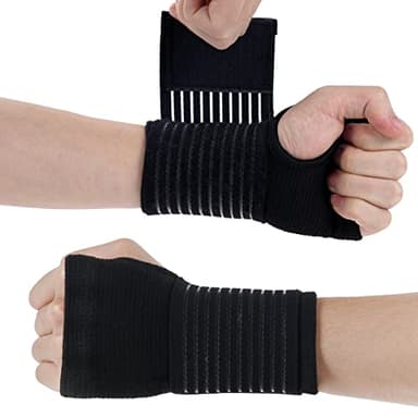 ACWOO Wrist Brace, 2 Pack Elastic Wrist Support with Strap, Wrist Compression Wrap Adjustable Wrist Strap Relieves Wrist Pain, Tendonitis, Sports Use for Men and Women, Right & Left Palm Support Black
