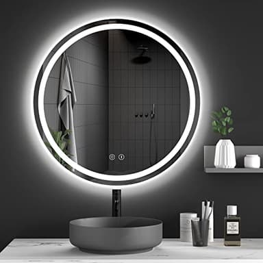 Dripex 600mm Round Bathroom Mirror with LED Light, Illuminated Circle Makeup Vanity Mirror with Demister Pad, Anti-fog, 3 Lighting Modes, Dimmable, Wall Mounted, Front+Backlit, IP44
