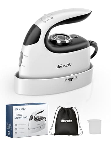 Sundu Mini Travel Iron & Steamer, 1000W Portable Garment Steamer with 300 Holes, 90ml Tank, Lockable Safety Base, Digital Temp Control for Clothes, Sewing, Quilting