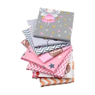 CraftsFabrics 8pcs 40cmx 50cm Pink Fairy Cartoon Children's Fat Quarters Bundle 100% Cotton Fabric for Quilting, Scrapbooking, Patchwork, Arts & Crafts, Sewing Baby Girls Clothes, DIY Projects