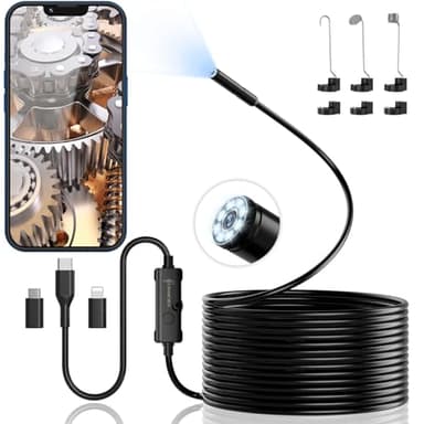 Endoscope Inspection Camera, Ennovor 1920 HD Flexible Rigid Snake Inspection Cameras, 8 LED Lights No WiFi Endoscope, IP67 Waterproof Sink Pipe Drain Borescope, Android 4.4+ and iOS 9+ (16.4 ft/ 5m)