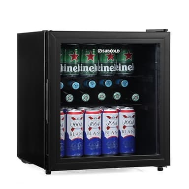 Subcold Cave50 Mini Fridge 50L with Glass Door – Quiet Drinks Fridge with LED Light | Compact Cooler for Bedrooms, Gaming Rooms, Man Caves, Offices & Home Bars – Energy Efficient
