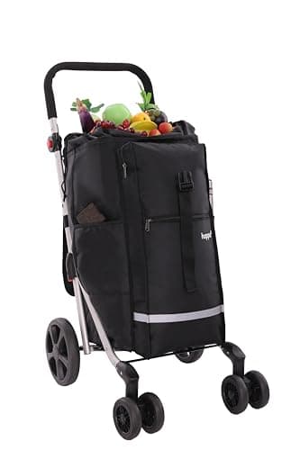 Hoppa 74L Foldable Shopping Trolley – Lightweight 6-Wheel Grocery Cart on Wheels – Sturdy, Hard-Wearing Storage Trolley (Black)