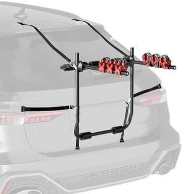 Wiltec Rear Mounted Car Bike Rack 45 kg Holds 3 Bicycles, Cycle Carrier with 6 Straps and Foam Padding for Vehicle Protection, Universal Fit for Hatchbacks, Easy Installation