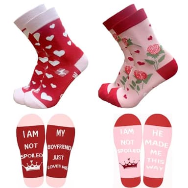 KoMico 2 Pack Funny Novelty Socks for Women, Birthday Gifts for Wife Girlfriend, Cute Comfy Socks, Valentine's Day Christmas Stocking Stuffers Gift Ideas（Size 4-8）
