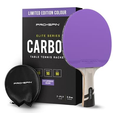 PRO-SPIN Table Tennis Bats | ITTF Approved Rubber | 7-Ply Blade with Carbon Fibre | 2.0mm Sponge | Professional Ping Pong Racket with Protective Cover (1-Pack, Violet)