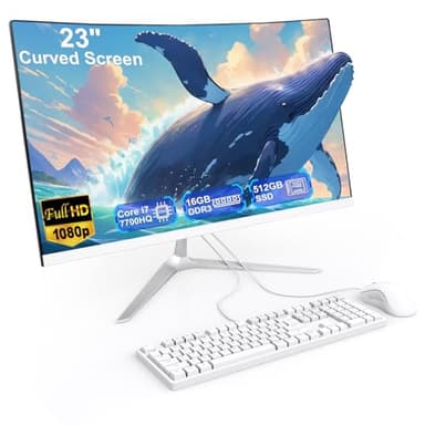 SUKOTOP All-in-One Desktop PC 23.8 Inch Curved Display Core i7 7700HQ(up to 3.8Ghz) 16GB RAM 512GB SSD Dual Band WiFi, Bluetooth 5.0, Complete with Wired Keyboard & Mouse