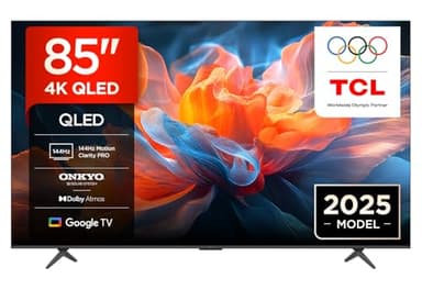 TCL 85T8C-UK 85 Inch 4K 144Hz Gaming QLED Onkyo 2.1 Dolby Atmos Google TV with Dolby Vision & HDR 10+ BBC iPlayer (2025 Model)