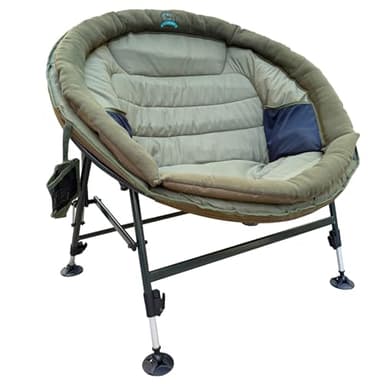 CARPZILLA Foldable Folding Wide Round Fishing Chair Sunchair Moon Chair Adjustable Legs Rotating Feet 220g Fleece Padding Pockets Bottle Holder Oxford Fabric Heavy Duty 150KG Weight Limit Dark Green