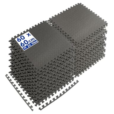 Harbour Housewares Gym Flooring Mats - 60 x 60cm - Pack of 24 Large Black Heavy Duty EVA Non-Slip Rubber Matting Floor Tiles for Exercise, Home, Garage, Pool, Treadmill, Workout Equipment