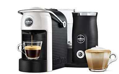 Lavazza, A Modo Mio Jolie & Milk EVO Coffee Machine Made from 33% Recycled Plastic, with Integrated Milk Frother and Removable Grid, Compatible with A Modo Mio Pods, 1250 W, 220–240 V, 50–60 Hz, White