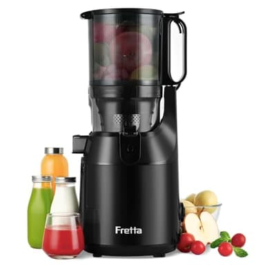 Cold Press Juicer, Fretta Slow Masticating Machines with 135mm&1.8L Chute, Fit Whole Fruits & Vegetables, Easy Clean,Self Feeding Juicer with High Juice Yield,PCTG BPA-Free, 250W (Black)