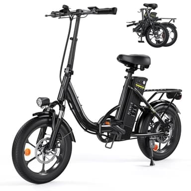 Finbike U4 Electric Bike, 16inch Folding Electric Bicycle with 10.4Ah Removable Battery, 60KM Max Range, 3 Riding Modes, Front Suspension, Foldable E-bike for Adults/Teens
