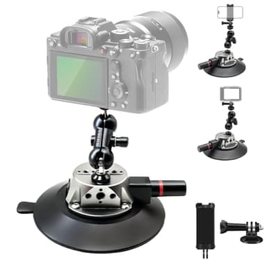 6'' DSLR Cameras Car Suction Cup Mount - 110Ib/50kg Heavy Duty Windshield Mount compatible for Insta360 X5-X,Osmo Nano 360 with Magic Arm, 1/4" & 3/8" Screw for Filmmaking, Vlogging, Action Videos