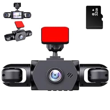 4K 4CH Wireless Dash Cam for Cars - Battery Powered 1080P Front & Cabin Camera with Rear View, Night Vision, 32GB Card, Parking Mode & Blind Spot Monitor (B+32GB Card)