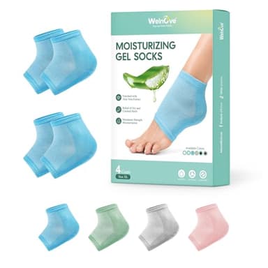 Welnove Moisturizing Heel Socks - 2 Pairs Aloe Vera Extract Infused Gel Lining for Dry Feet - Cracked Heel Repair Treatment - Cotton Socks for Women Men Foot Care (Extra Large Sizes)