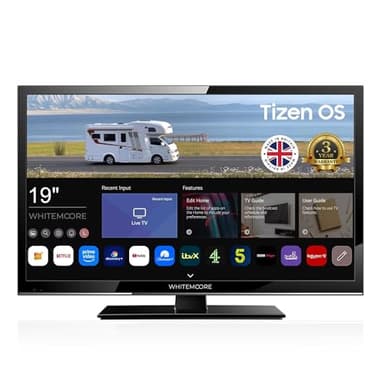 WHITEMOORE 19" 12V/24V Smart TV – Tizen OS, WiFi, Freeview Play, Netflix, Prime, Airplay, HDMI/USB, for Caravan/Truck/Boat, 3-Year Warranty