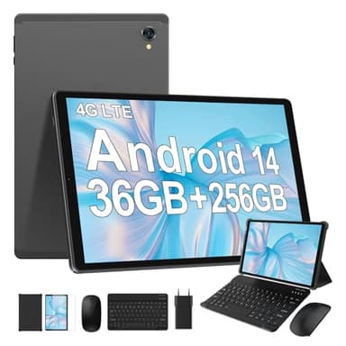 FLYCOAY Android 14 Tablet 10.4 Inch, 36GB RAM+256GB ROM (2TB TF) Octa-Core, 4G LTE+5G WiFi, 2000 * 1200 FHD INCELL, 8000mAh,13MP+8MP, Bluetooth 5.0, Tablet with Keyboard, Mouse(Black)