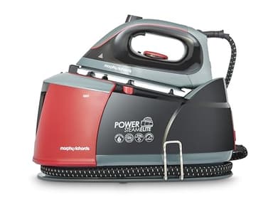Morphy Richards PowerSteam Elite Plus Steam Generator Iron, Ceramic Non Stick Soleplate, 310g Boost, 200g Output, 6 Bar, Auto Clean, 1.3L Water Tank, 1.8m Cord, 2400W, Black and Red, 332013