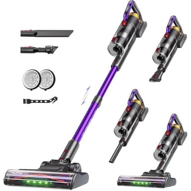 Cordless Vacuum Cleaner 48KPa/550W/65min,Stick Vacuum Cleaner with Anti-Tangle Brush for Home Use,LED Display,Powerful Self-Standing Stick Vacuum,Ultra Quiet,for Carpets,Hard Floors,and Pet Hair,UV2