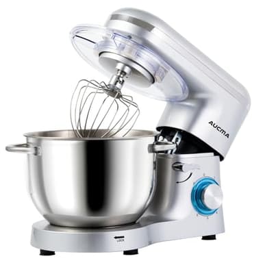 Aucma Stand Mixer, 6.2L Food Mixer 1400W Tilt-Head Electric Kitchen Mixer with Dough Hook, Wire Whip & Beater (6.2L, Shinny Silver)