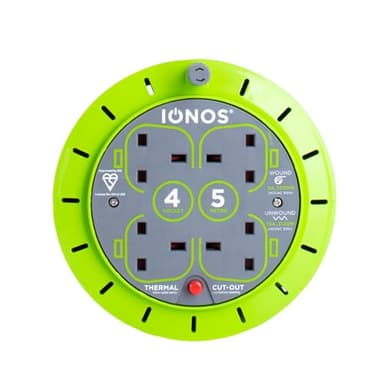 IONOS 4 Socket Cable Reel, 5m, Green, 13 Amp, Thermal Cut Out, Heavy Duty, Outdoor Extension Lead, Ideal for DIY, Workshop, Garden, Home Use (ION5M13AACR6)