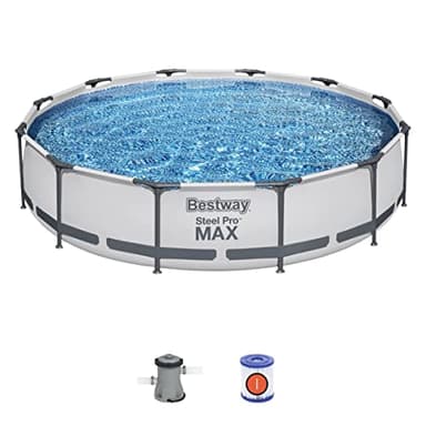 Bestway BW56416GB-21 Steel Pro Round Frame Swimming Pool with Filter Pump, Grey, 12 ft