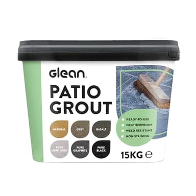GLEAN Patio Grout | PURE GRAPHITE | 15kg - 20m² Coverage | Jointing Compound | Brush In Patio Grout For Paving Patios & Block Paving | Self Setting All Weather Application | Ready Mixed