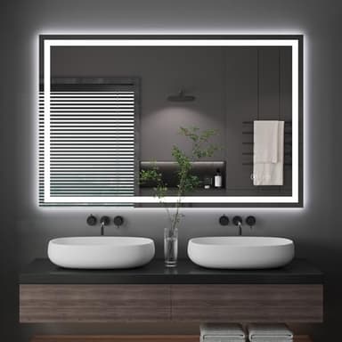 Dripex Bathroom Mirror with LED Lights, 700 * 1000 MM Illuminated Bathroom Mirror Wall Mounted Vanity Mirror, Bathroom Light Mirror with Demister Pad, Horizontal/Vertical