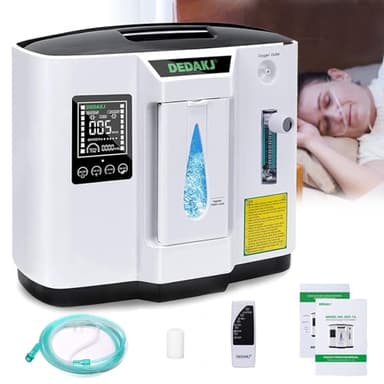 DEDAKJ Oxygen Machine, 1-7l / Min Oxygen Machine, Accumulated Time Adjustment for Home and Travel, Time Control/Wireless Remote Control（1A）