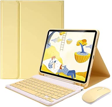 Keyboard Case for iPad Mini7 A17 Pro/Mini6 with Mouse, Case for iPad mini 7th/6th Generation 8.3 inch with Detachable Wireless Bluetooth Keyboard Pencil Holder Slim Leather Smart Cover, Yellow