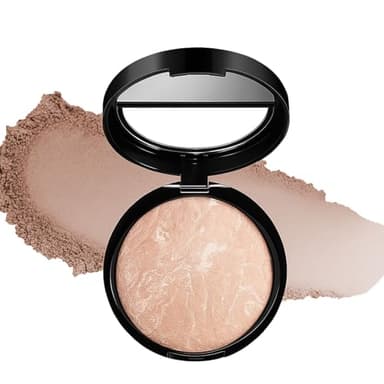 Colour Correcting Powder Foundation for Mature Skin - Full Coverage & Long-Lasting Wear Pressed Baked Formula for Oil Control Brightening Medium to Full Buildable Matte Finish (Light Beige)