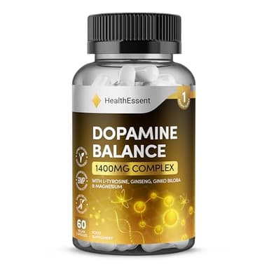 HealthEssent Dopamine Balance Complex – L-Tyrosine, L-Theanine, Ginkgo Biloba & Magnesium, Dopamine Precursor for Natural Mood & Focus Formula – 60 Vegan Capsules