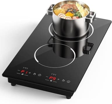 VBGK Double Induction Hob, 3000W Portable Induction Hob, Built-in Induction Cooker with LED Touch Display, 9 Power Level, 120 Mins Timer & Safety Lock, 220~240V, Black