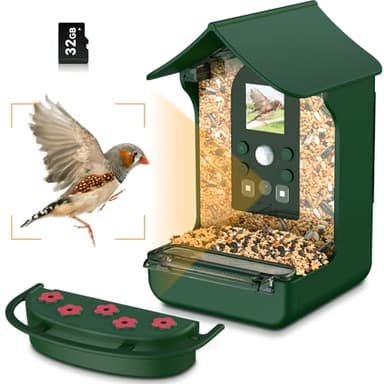 Rkdely Smart Bird Feeder Camera, 1080P Bird Feeder with Camera Smart Auto Capture Photo Video Night Vision Built in Microphone with Hummingbird Feeder Bird Camera Wireless Outdoor