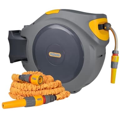 HOZELOCK - Exclusive to Amazon: 40m Auto Reel with Free 7.5m Superhoze: Easy to Install, Child-Lock, Auto-Rewind, Ready-to-Use, Expanding Hose Included While Stocks Last, Grey